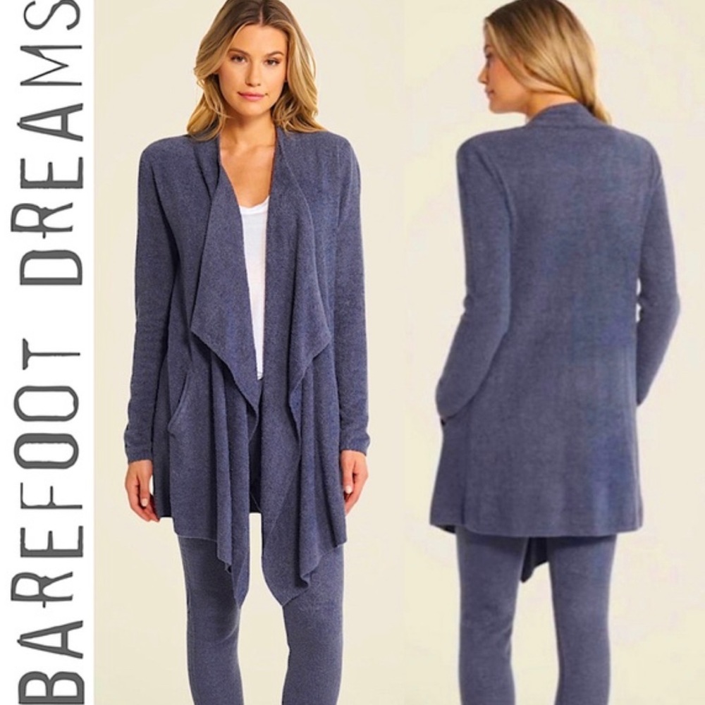 Barefoot Dreams Bamboo Chic Lite Open Wrap Cardigan Style 436 S/M Gray/ Blue